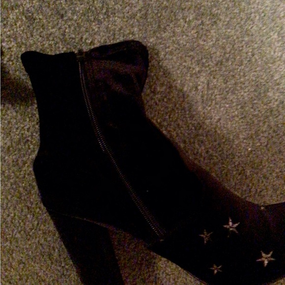 Black Suede Printed Heeled Ankle Boots - Picture 5 of 7